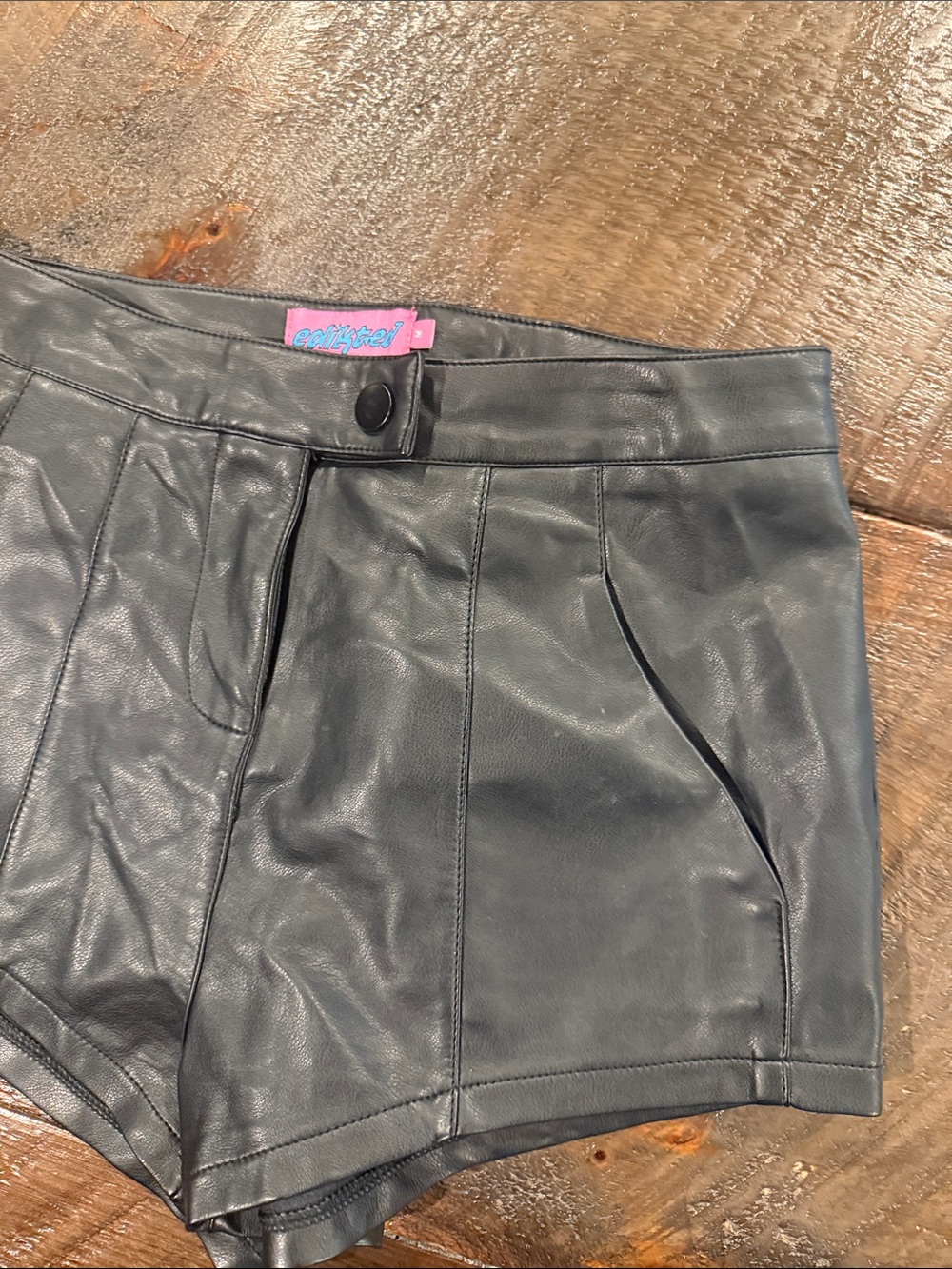 Edikted Black Faux Leather High-Waist Tailored Shorts - Picture 6 of 8